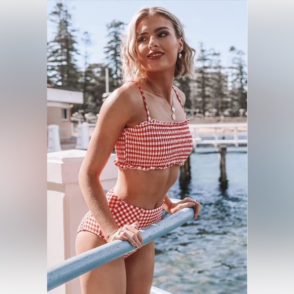 Cupshe Swim Red Gingham Smocked Bikini Poshmark